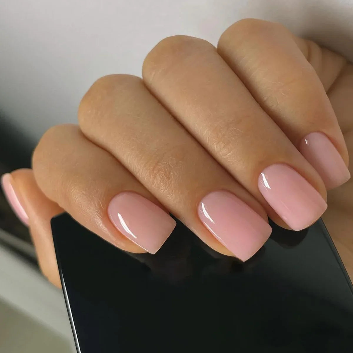 Gradient White Fake Nail Short Square Ballet Simple False Nails-64