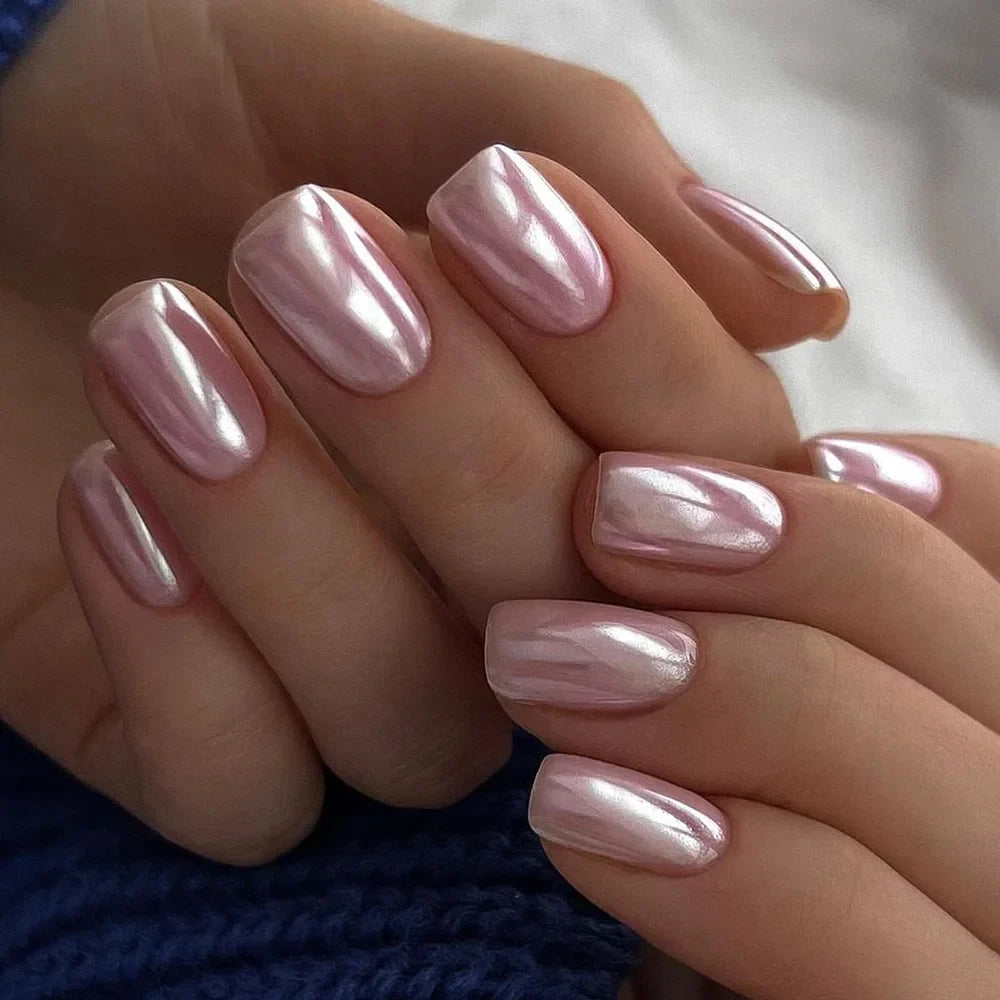 Gradient White Fake Nail Short Square Ballet Simple False Nails-61