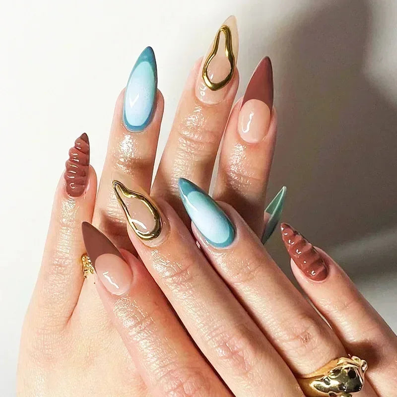 Whimsical Clown Almond Press-On Nails on!-30