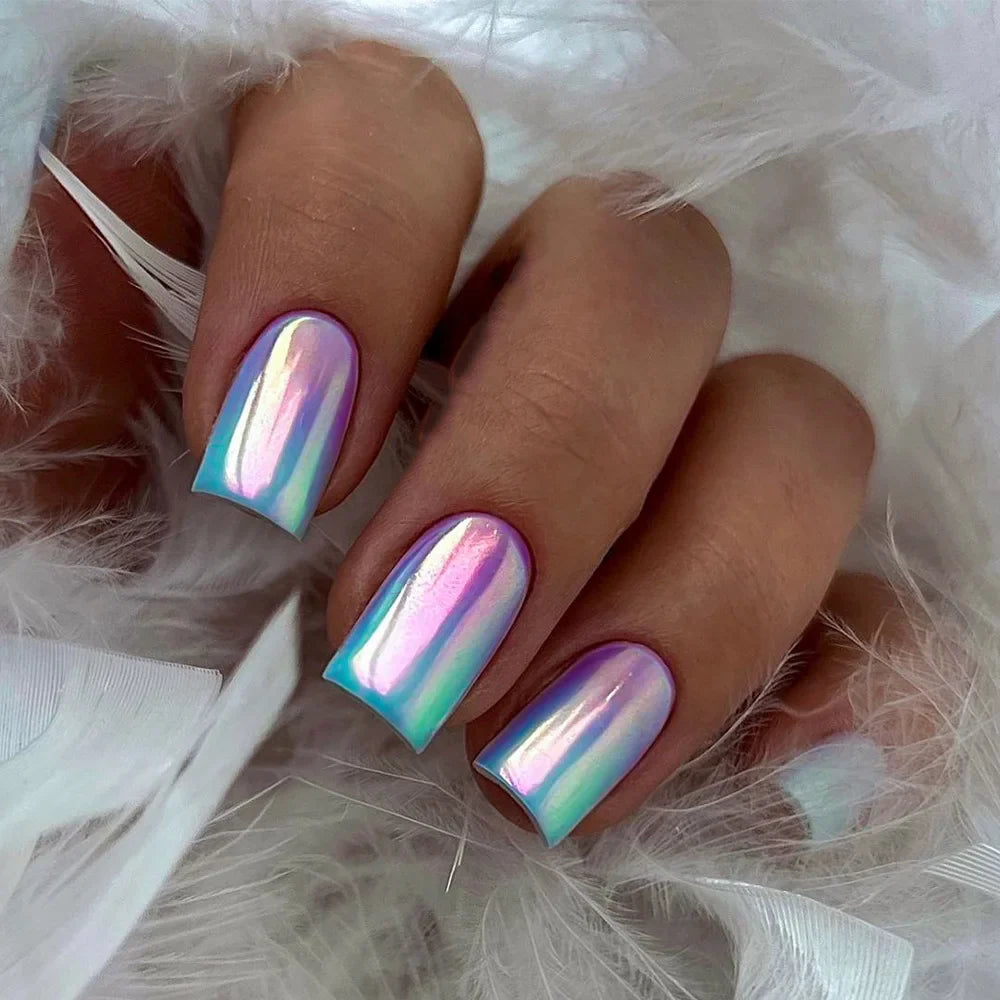 Gradient White Fake Nail Short Square Ballet Simple False Nails-51