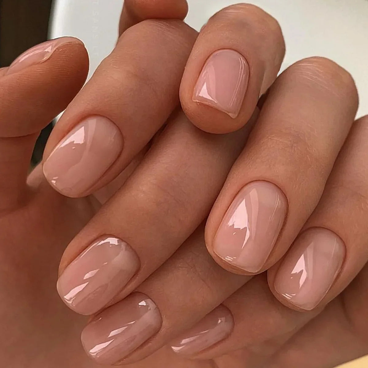 Gradient White Fake Nail Short Square Ballet Simple False Nails-34