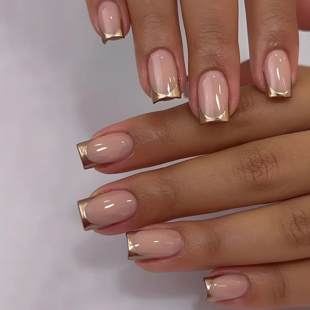 Gradient White Fake Nail Short Square Ballet Simple False Nails-45