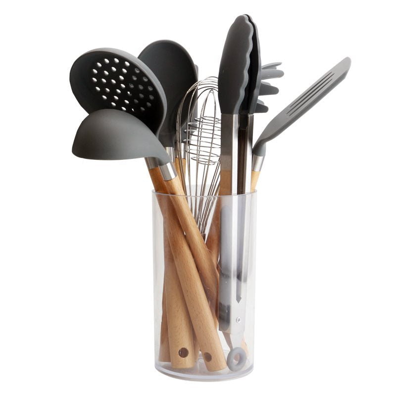 Silicone Kitchen Utensils Set with Wooden Handle-1
