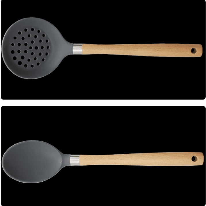 Silicone Kitchen Utensils Set with Wooden Handle-4