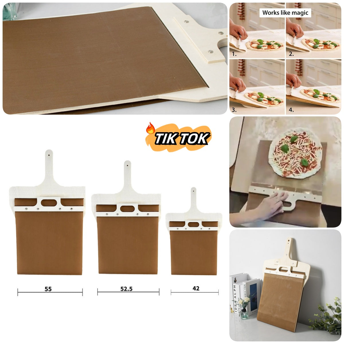 Sliding Pizza Peel with Wooden Handle-2