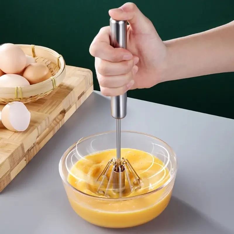 Stainless Steel Rotary Whisk with Wood Handle-0