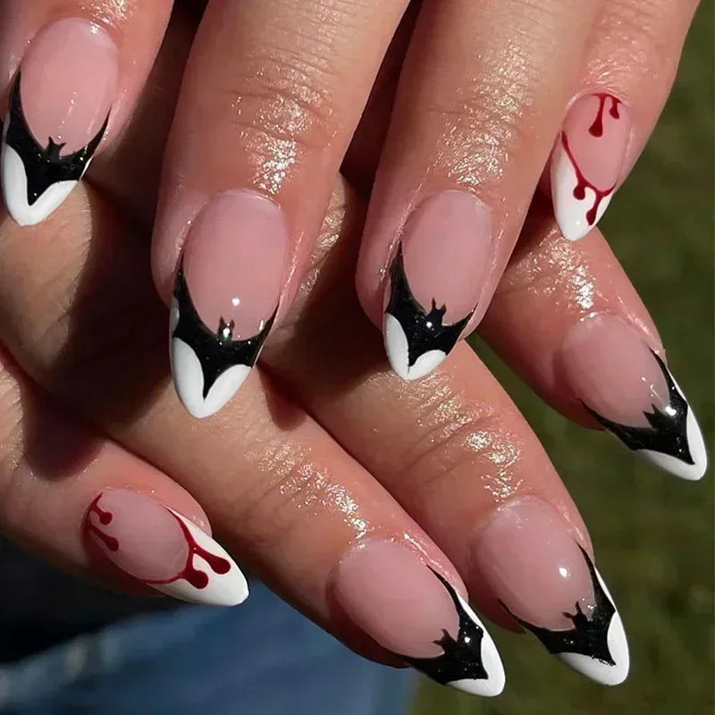 Whimsical Clown Almond Press-On Nails on!-1