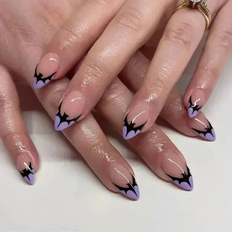 Whimsical Clown Almond Press-On Nails on!-2