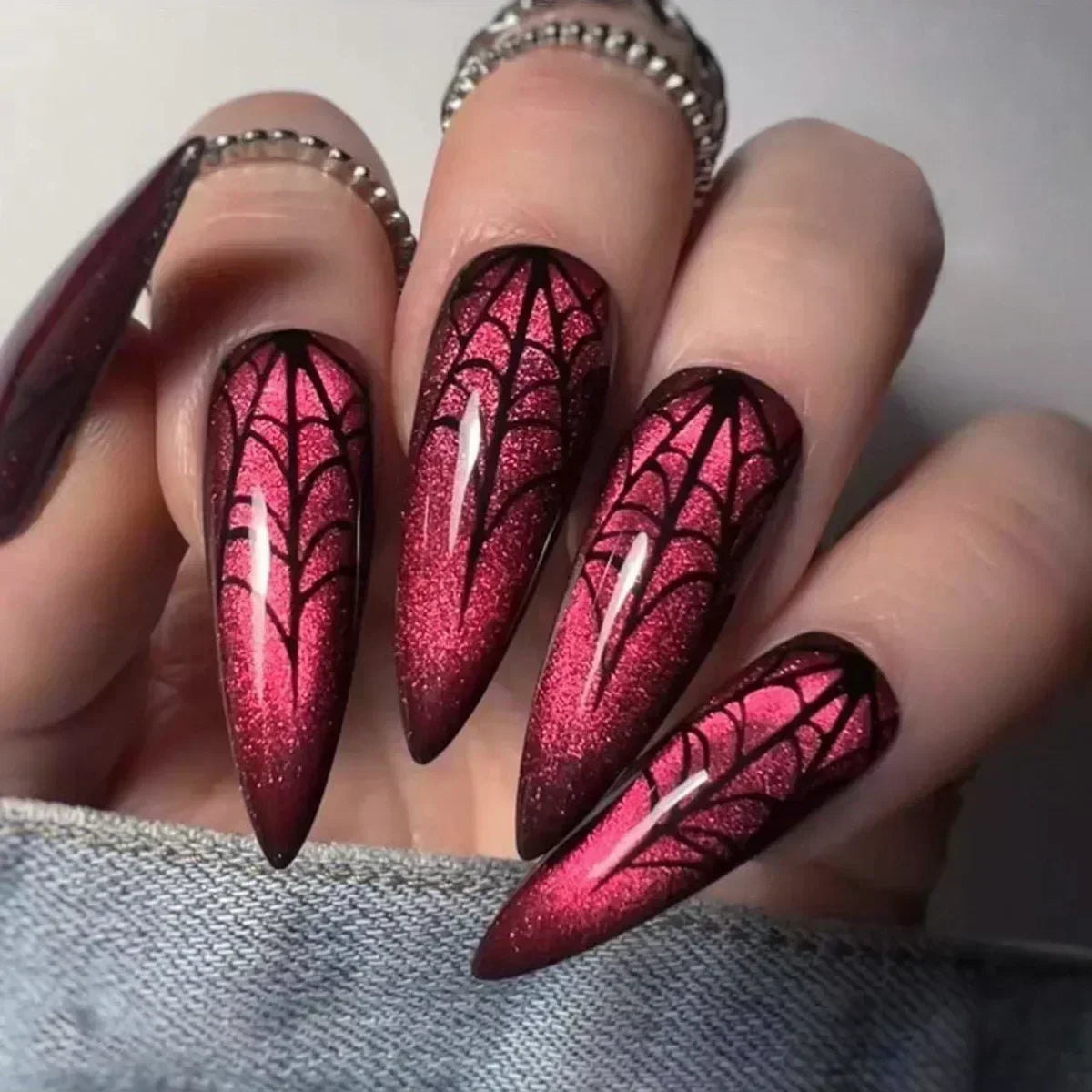 Whimsical Clown Almond Press-On Nails on!-12