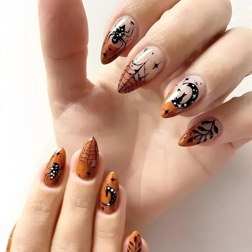 Whimsical Clown Almond Press-On Nails on!-23