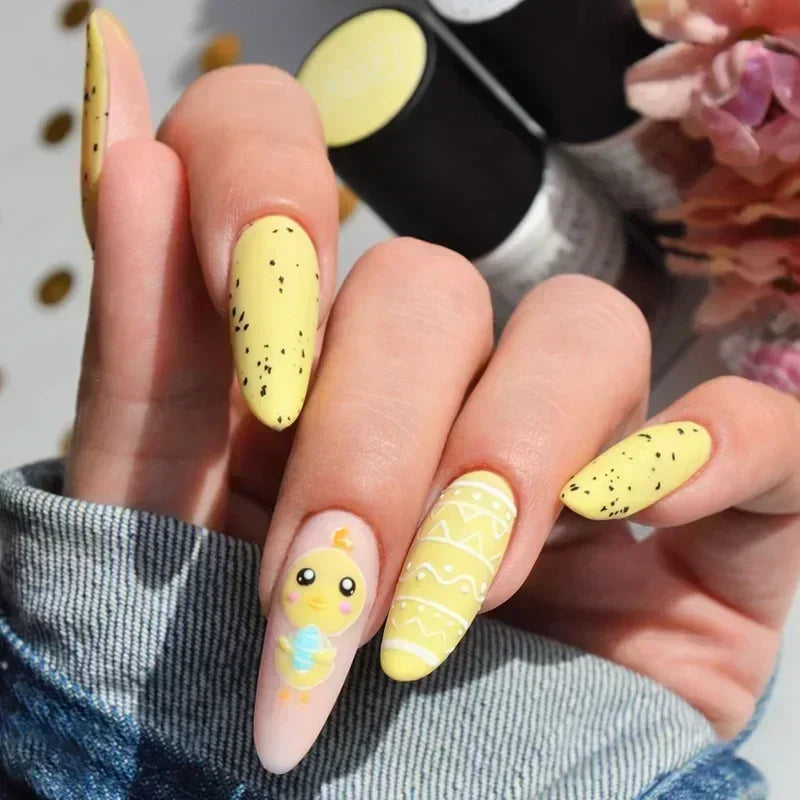 Whimsical Clown Almond Press-On Nails on!-27