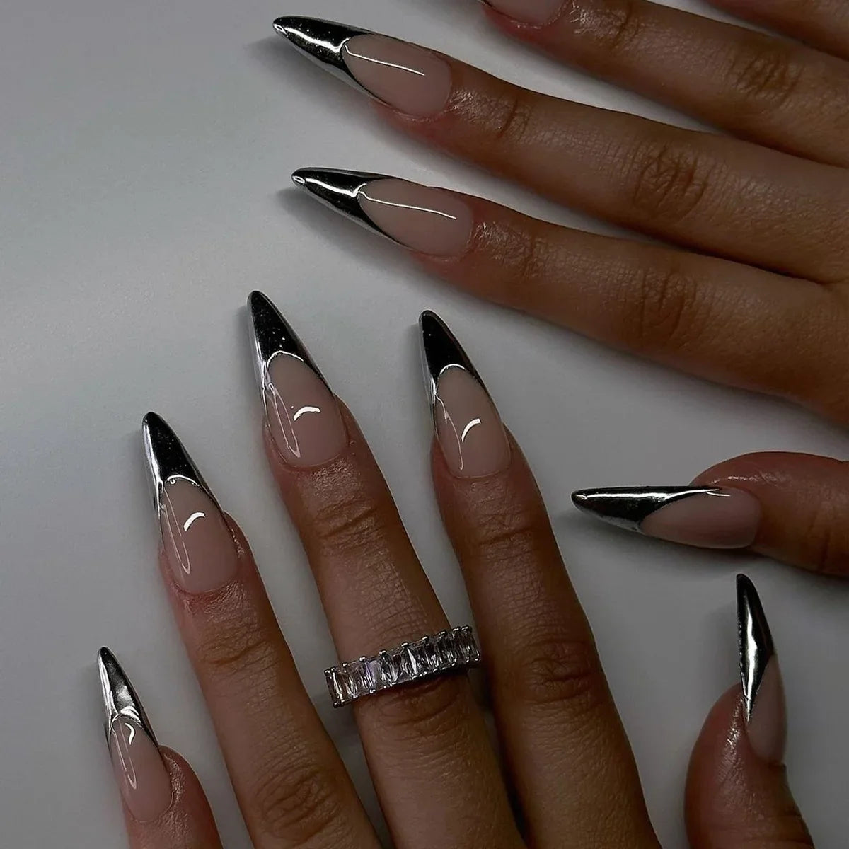 Y2K Silver Flame Press-On Nails-4