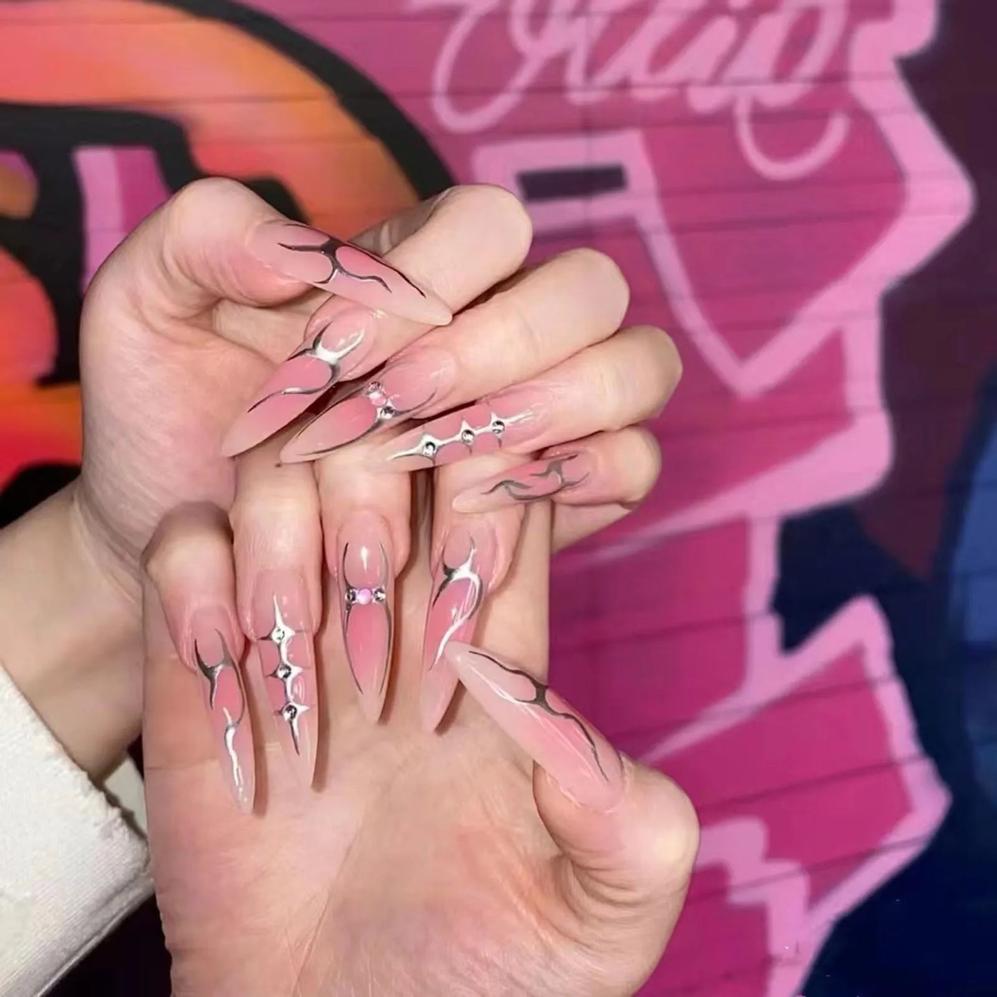 Y2K Silver Flame Press-On Nails-12