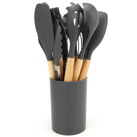 12Pcs Silicone Kitchen Utensil Set with Storage Bucket-10