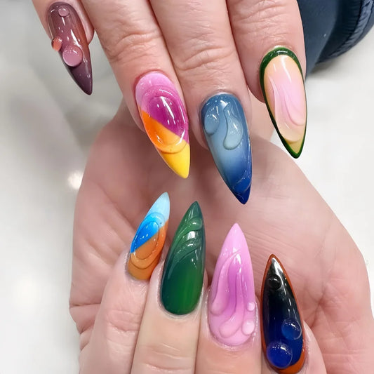 24pcs Color Almond Press On Nails Set-0