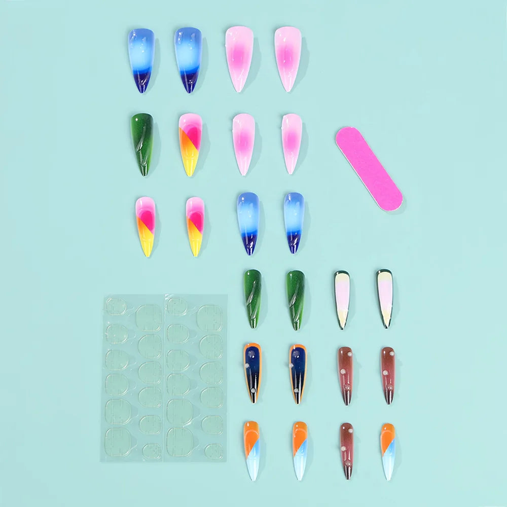 24pcs Color Almond Press On Nails Set-3