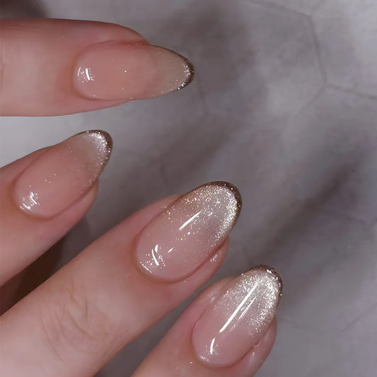 24pcs French Almond Press On Nails-0