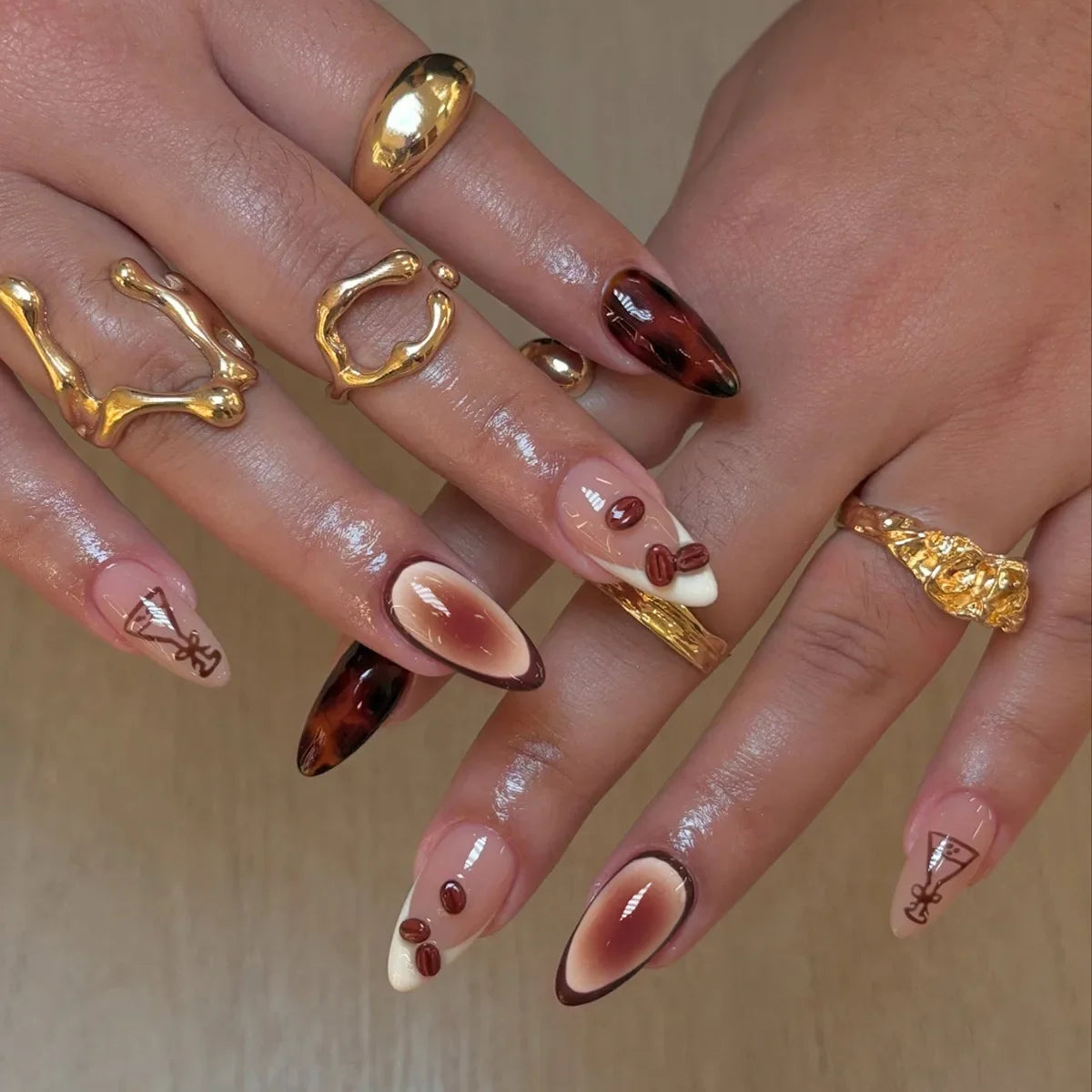 24pcs French Almond Press On Nails-2