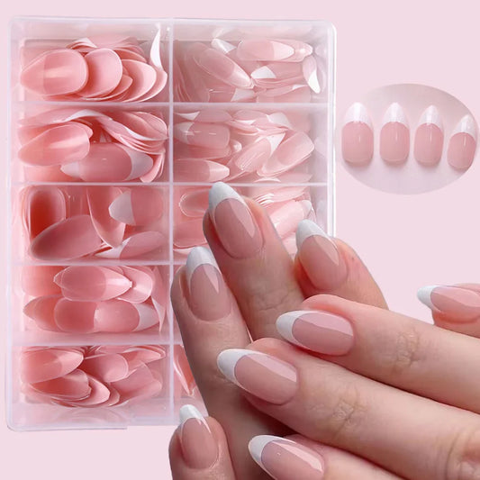 360 Pcs Glossy Pink French Nail Tips-0