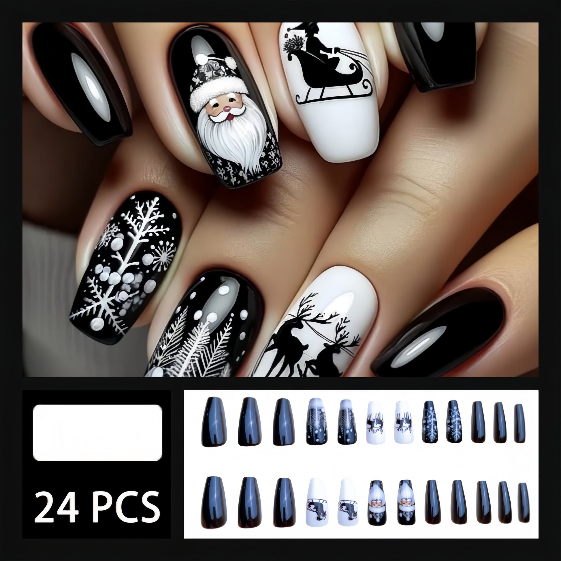 Black Glitter Ballet Nail Tips-0