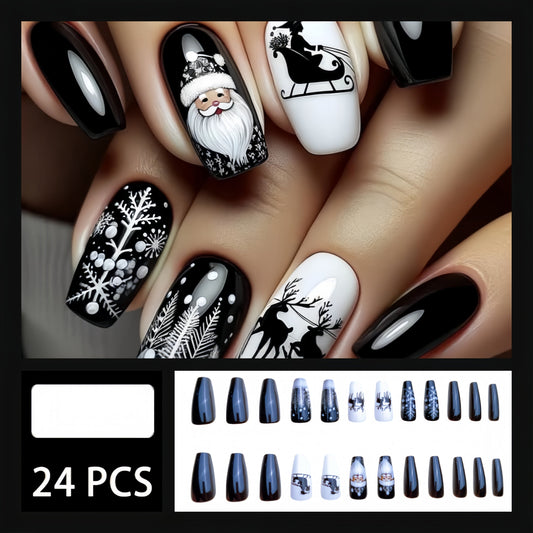 Black Glitter Ballet Nail Tips-0