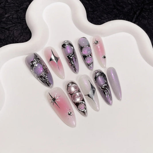 Black Handmade Press On Nails-10
