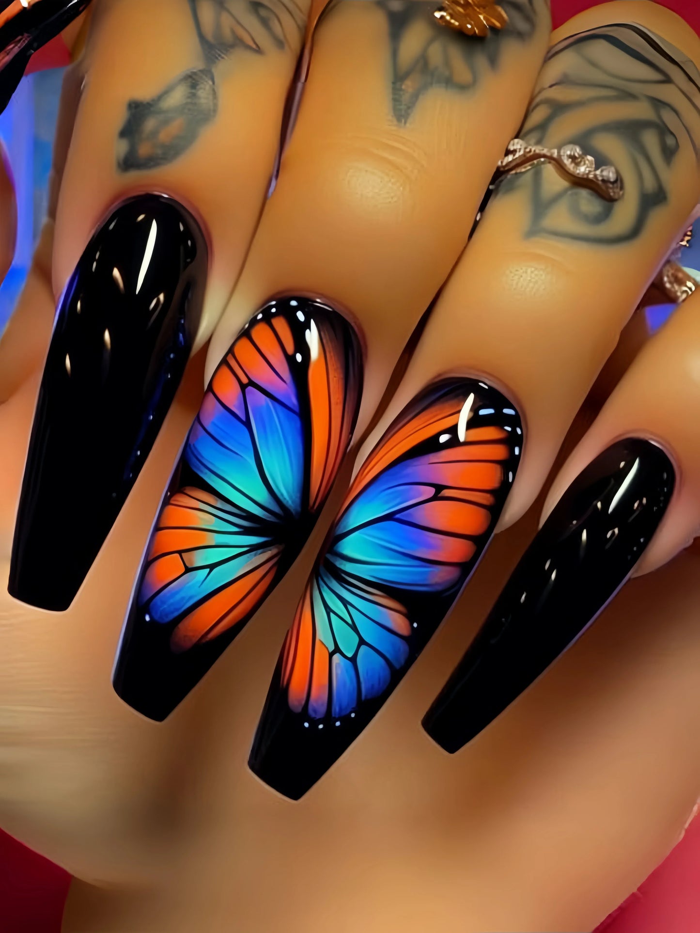 Butterfly Pattern Press-On Nail Stickers-0