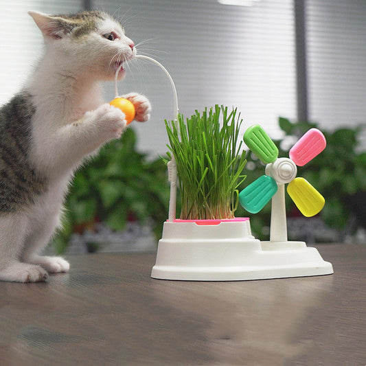 Cat Windmill Interactive Toy with Grass Box-0