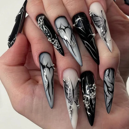 Chic Black Butterfly Nail Set-0