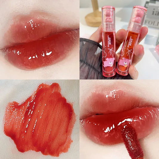 Cute Pink Bear Water Light Lip Gloss Lasting Crystal Shine-10