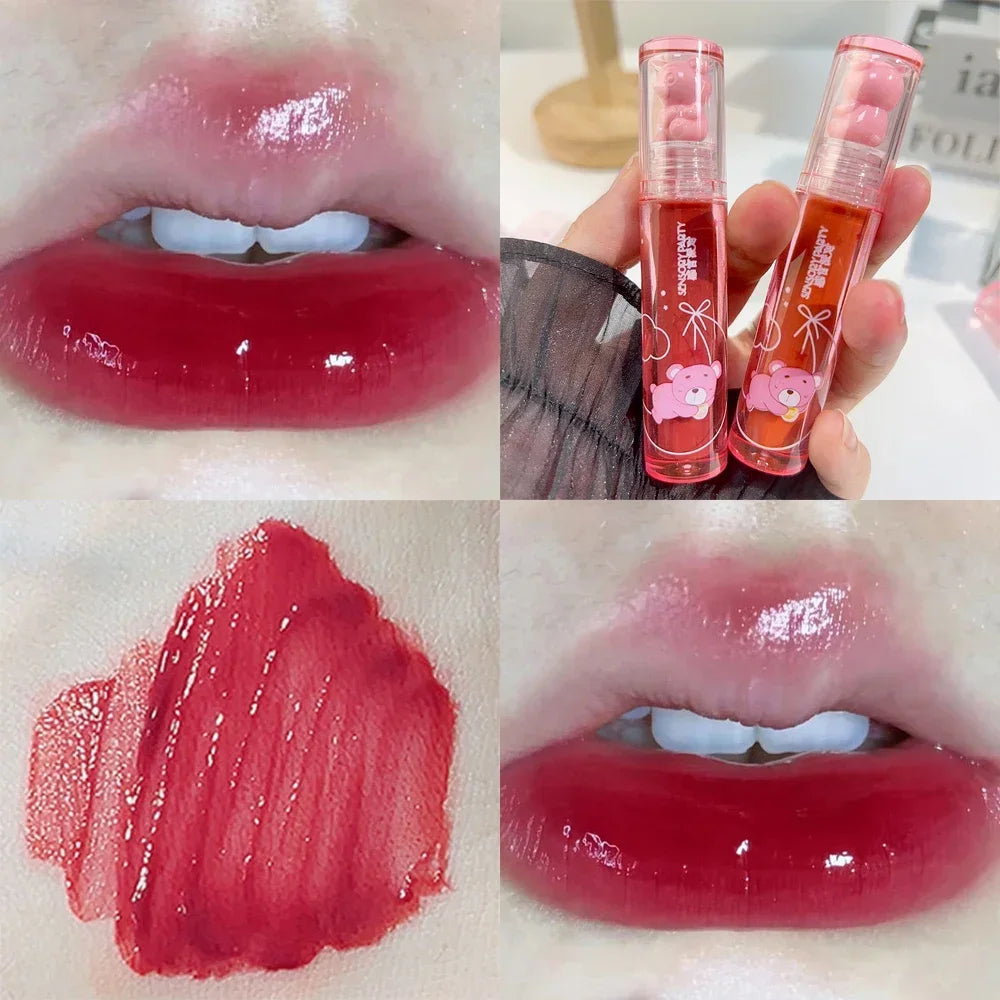 Cute Pink Bear Water Light Lip Gloss Lasting Crystal Shine-7