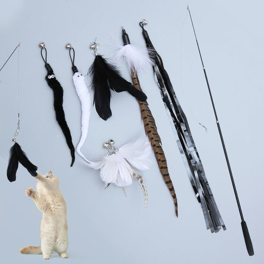Feathered Telescopic Cat Toy Set-0