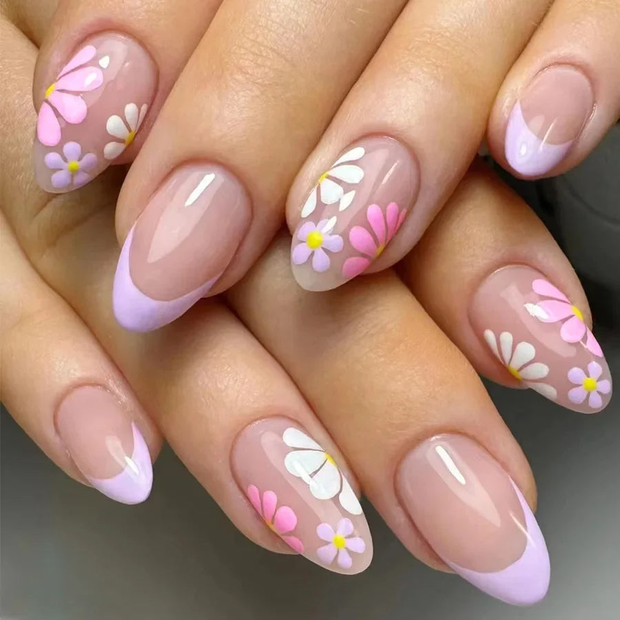 Floral Almond Press-On Nails Set-0