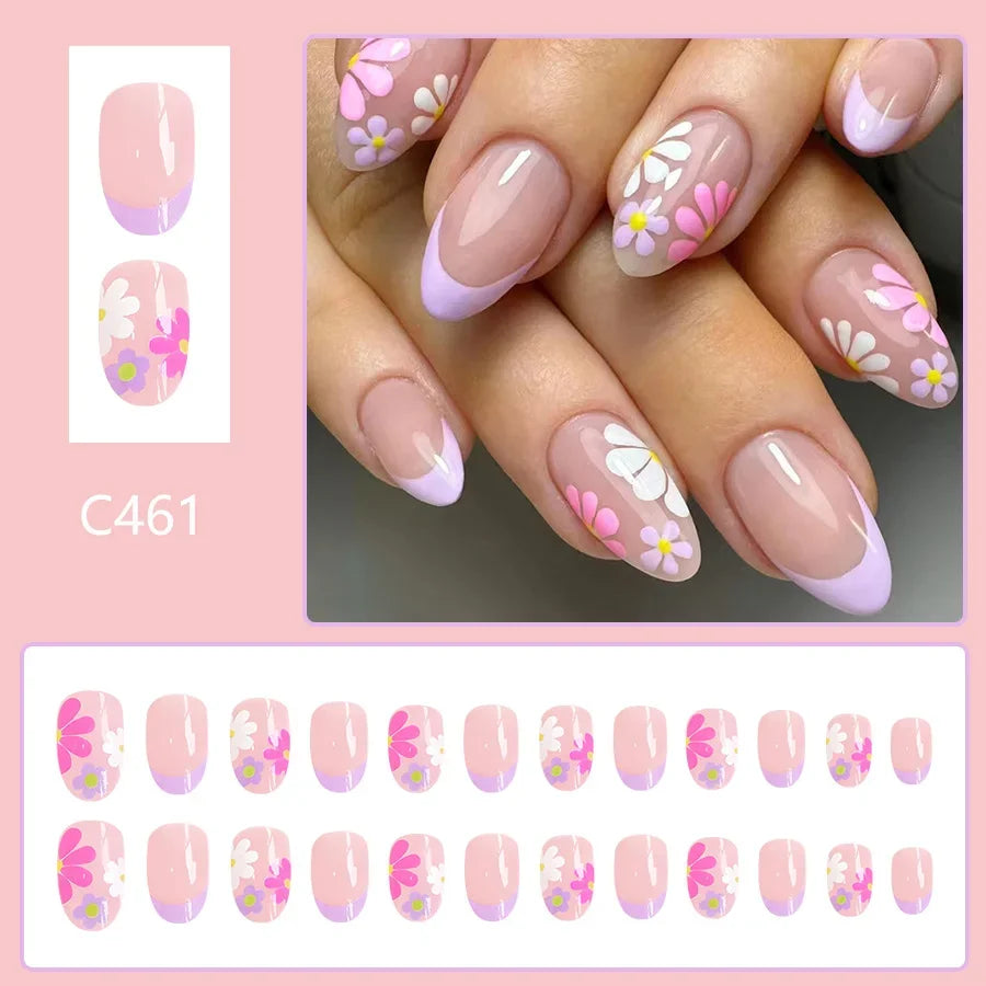 Floral Almond Press-On Nails Set-3