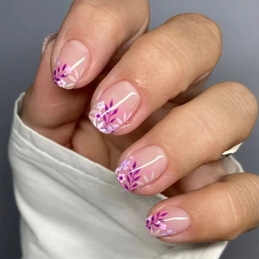 Floral Almond Press-On Nails Set-6
