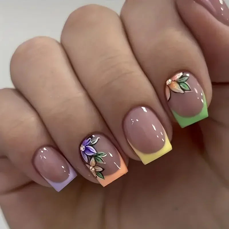 Floral Almond Press-On Nails Set-12