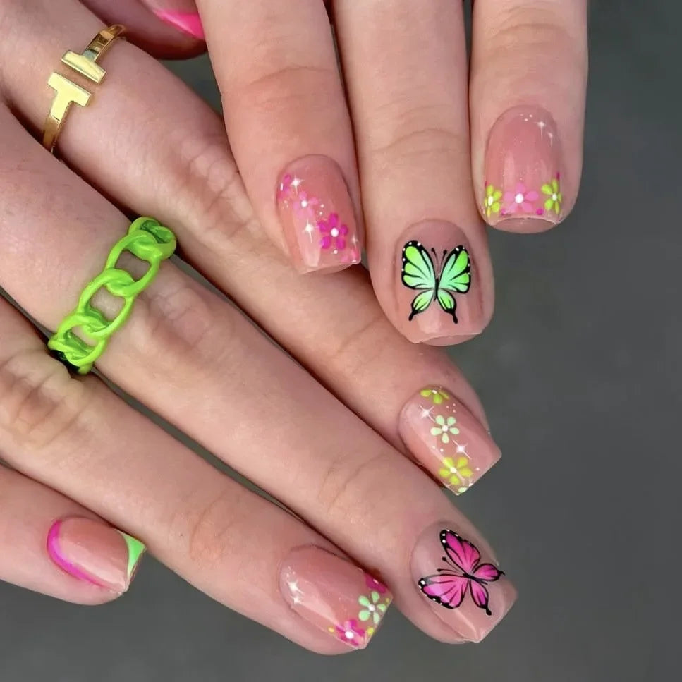 Floral Almond Press-On Nails Set-21