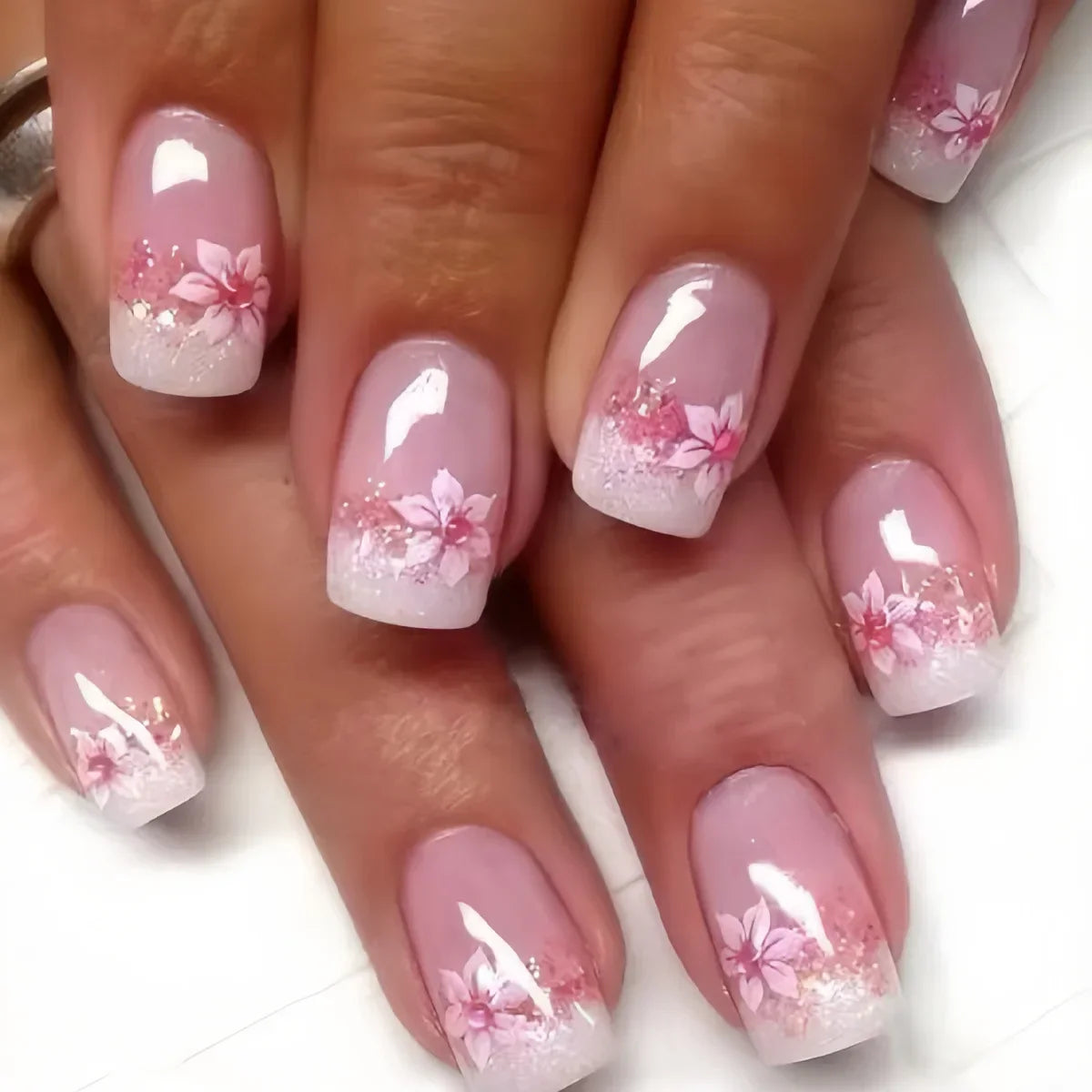 Floral Almond Press-On Nails Set-23