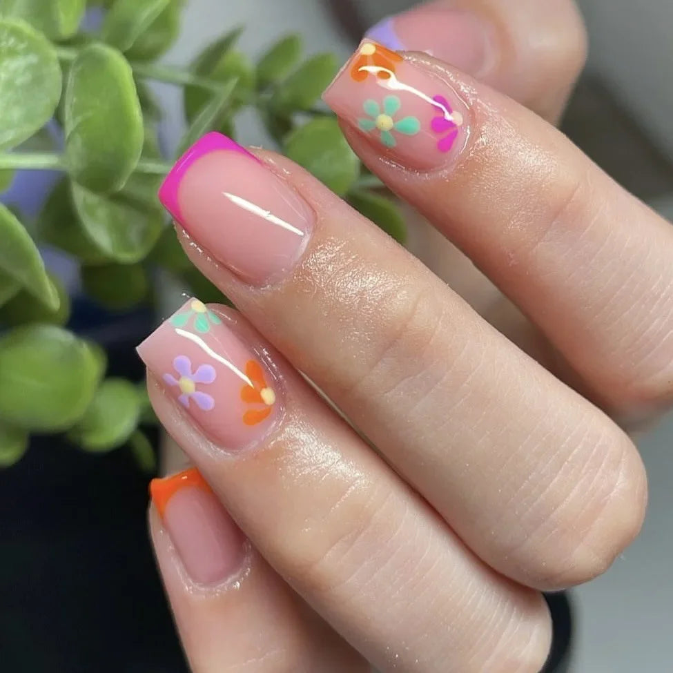 Floral Almond Press-On Nails Set-24