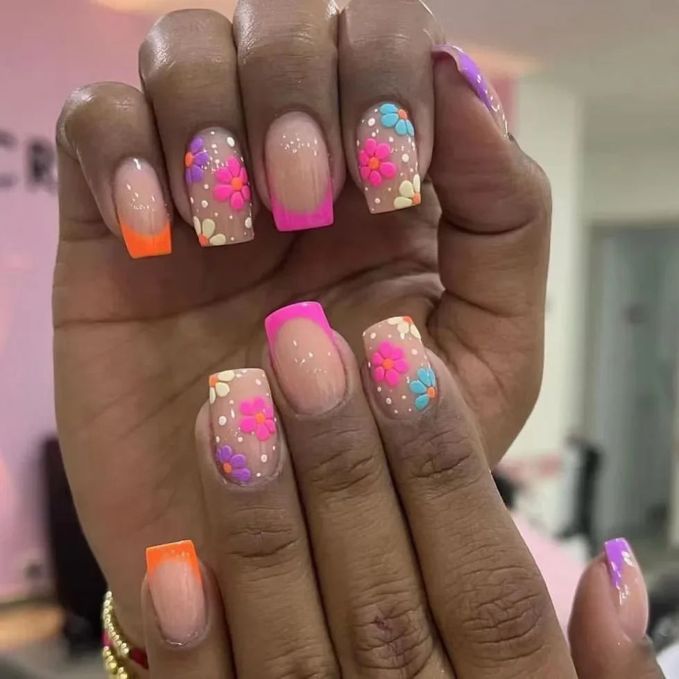 Floral Almond Press-On Nails Set-28