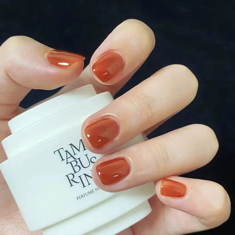 Gradient White Fake Nail Short Square Ballet Simple False Nails-8