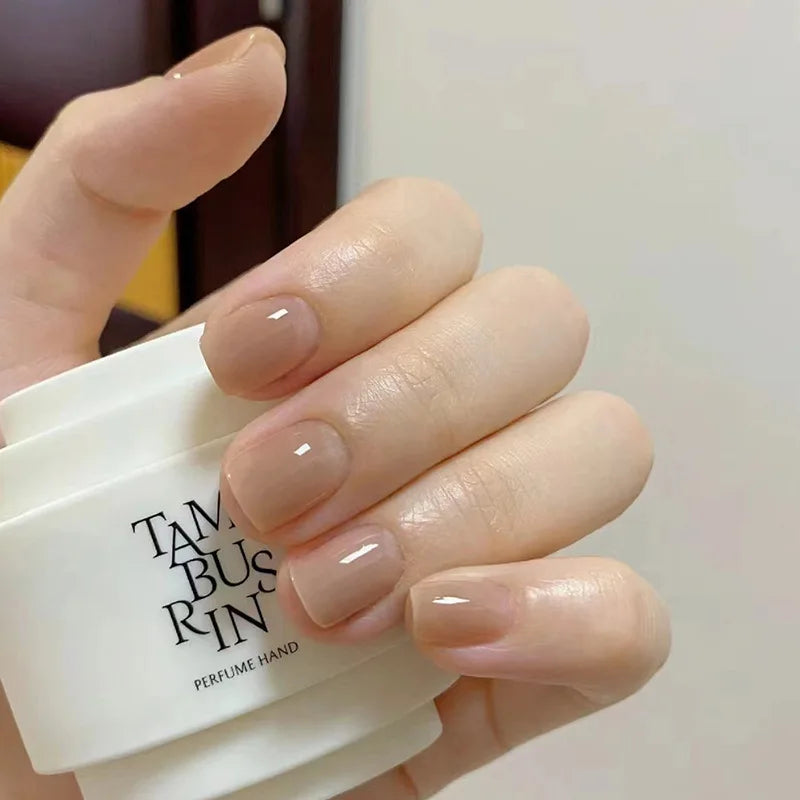 Gradient White Fake Nail Short Square Ballet Simple False Nails-9
