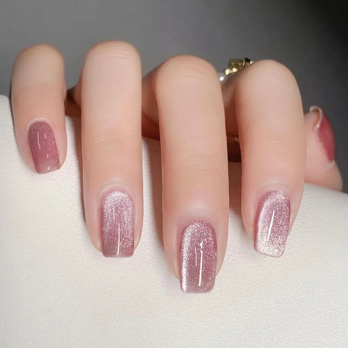 Gradient White Fake Nail Short Square Ballet Simple False Nails-12
