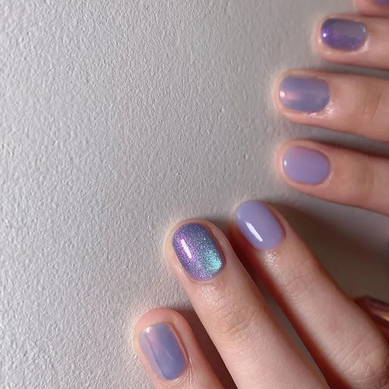 Gradient White Fake Nail Short Square Ballet Simple False Nails-22