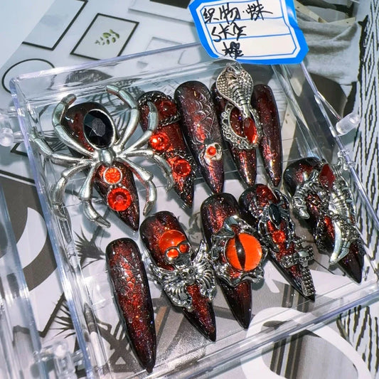 Handmade Spider-Design Press-On Nails-0