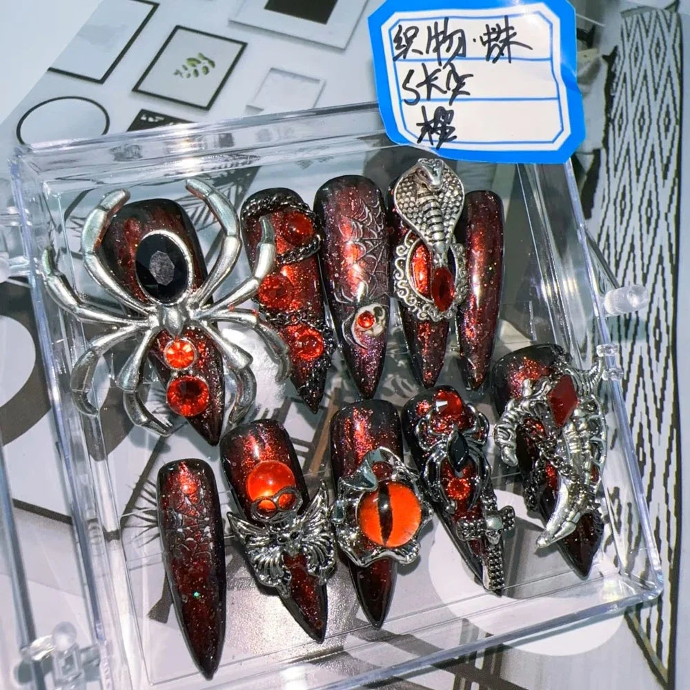 Handmade Spider-Design Press-On Nails-1