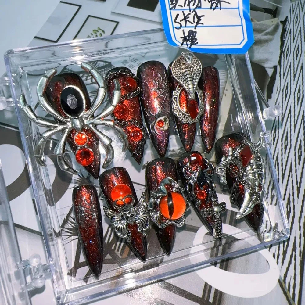 Handmade Spider-Design Press-On Nails-4
