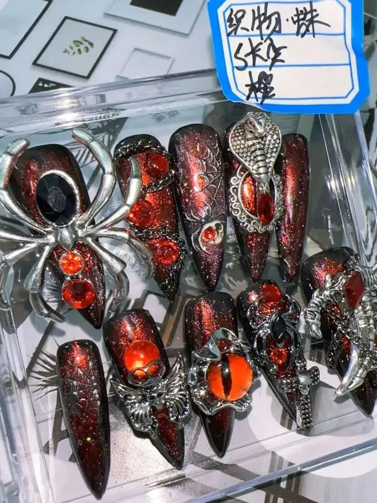 Handmade Spider-Design Press-On Nails-5