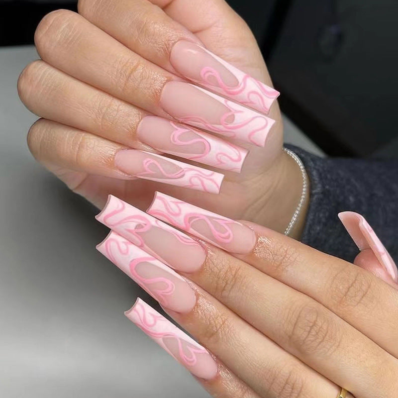 Heart Stripe Fake Nails-0