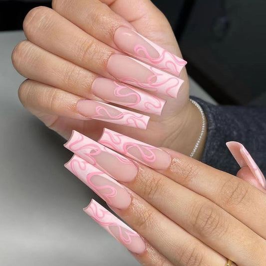Heart Stripe Fake Nails-0